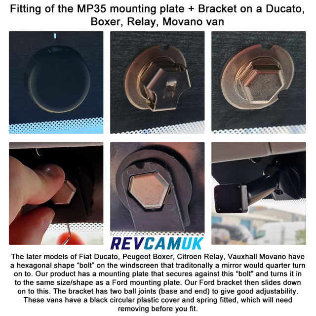 Image showing the fitting of the Fiat Ducato Peugeot Boxer Citroen Relay windscreen bracket attachment for Mirror Monitor