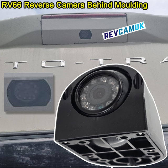 Autotrail reversing camera black pod mounted behind plastic cover