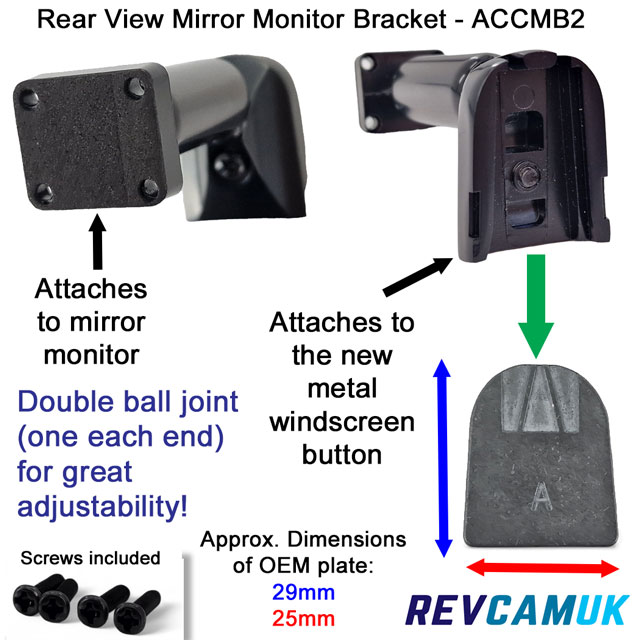 Image detailing the universal bracket and mounting plate to fit a mirror monitor to a windscreen with no mirror or metal plate present