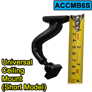 ACCMB6S short version universal ceiling mount for reversing camera monitor, compact length model shown with measuring tape for size comparison.