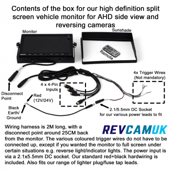 10" Split Screen / Quad Monitor suitable for 720P / 1080P AHD Signal reversing / blind spot side cameras - MON1010QAHD