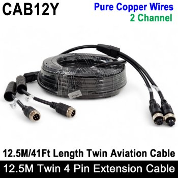 Twin 12.5M / 41FT 4 Pin Extension Cable for two reversing / rear view cameras  | CAB12Y