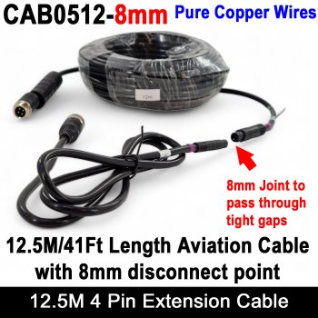 12.5M / 41FT 4 Pin Extension Cable for Reversing Camera with 8mm disconnect point | CAB0512-8mm