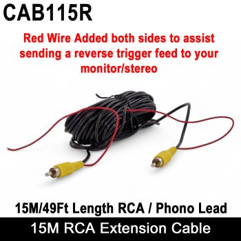 15M Phono / RCA extension reversing camera cable with trigger wire | CAB115R