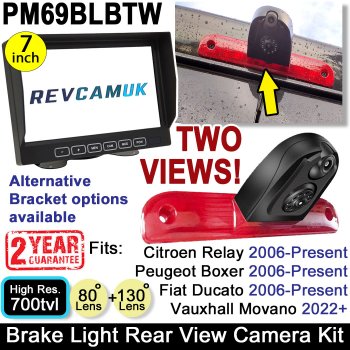 Dual Lens Peugeot Boxer, Fiat Ducato, Citroen Relay Reversing + Rear View Camera System for 2006+ Van Brake Light | PM69BLBTW