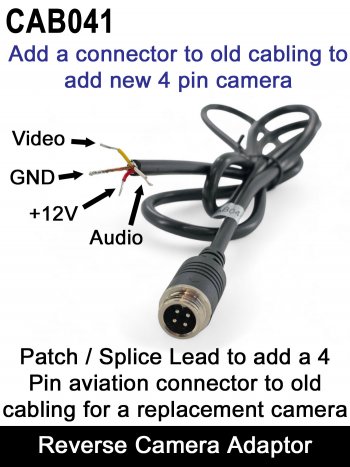 Patch Lead - Male 4 Pin Aviation connector to splice in to existing reversing camera cable | CAB041