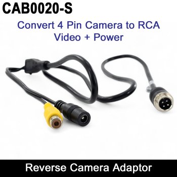 Male 4 Pin Screw Aviation to RCA Phono Socket + DC Socket - Reversing Camera Adaptor | CAB0020-S