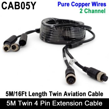 Twin 5M / 16FT 4 Pin Extension Cable for two reversing / rear view cameras  | CAB05Y