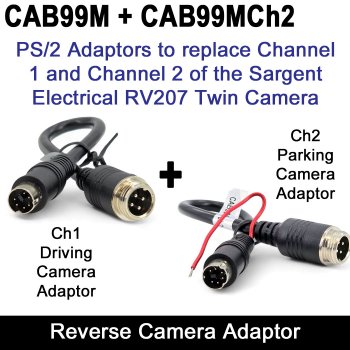 RV207 Compatible Replacement Twin Reverse Rear View Camera PS/2 to 4 Pin adaptors | CAB99M + CAB99MCh2