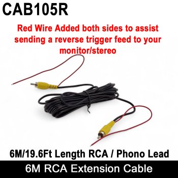 6M Phono / RCA extension reversing camera cable with trigger wire | CAB105R