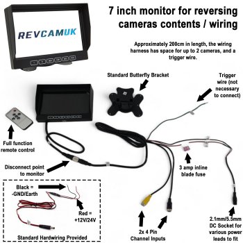 2x Sony CCD Black Bracket Agricultural & Horsebox Monitoring + Reversing Camera Kit with 7" Monitor | PM62B-SD