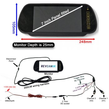 7" Bracket to Windscreen Mirror Monitor suitable for 720P / 960P / 1080P AHD Signal reversing cameras - MON293BAHD