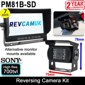 Black Sony CCD Bracket Reversing Camera Kit with 7" Heavy Duty Monitor | PM81B-SD