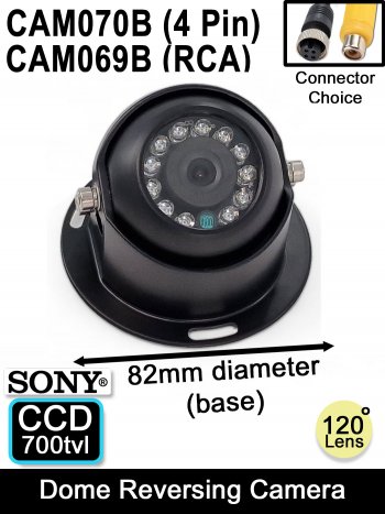 CAM070B - Black dome reversing camera - 1/3" 700TVL Sony CCD sensor - 4 pin connector