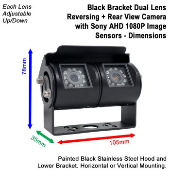 Black Bracket Sony High Definition Dual Lens Reversing + Rear View Camera Kit with Mirror Monitor | PM33B-HD