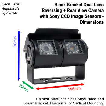 Black Bracket Sony CCD Dual Lens Reversing + Rear View Camera Kit with Mirror Monitor | PM33B-SD