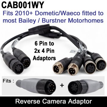 Burstner, Baileys, Dometic, Waeco Pre-fitted 6 Pin Motorhome Cable Adaptors 2010+ version for Twin Reverse + Rear View Camera | CAB001WY