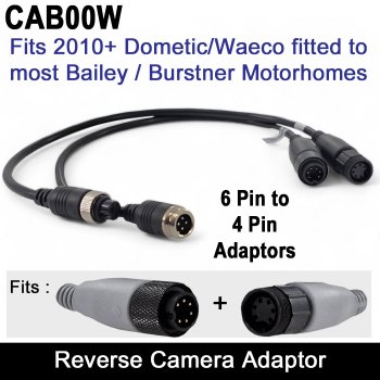 Burstner, Baileys, Dometic, Waeco Pre-fitted 6 Pin Motorhome Cable Adaptors 2010+ version for Single Reverse Camera | CAB00W