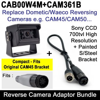 Replacement Compact Reversing Camera for CAM45 CAM50 etc. Burstner, Baileys, Dometic, Waeco | CAB00W4M+CAM361B