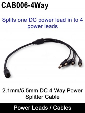 2.1mm/5.5mm DC Splitter Cable - Turns 1 DC plug in to 4 DC Plugs - CAB006-4way