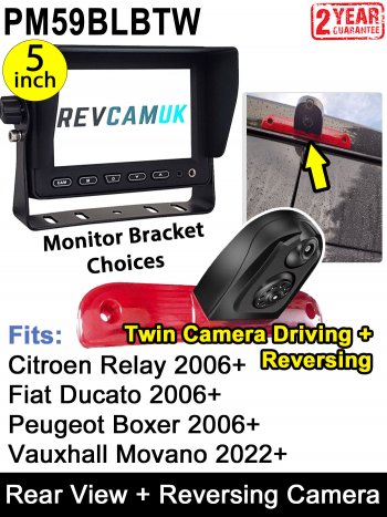 Dual Lens Peugeot Boxer, Fiat Ducato, Citroen Relay Reversing + Rear View Camera System for 2006+ Van Brake Light | PM59BLBTW