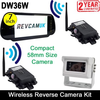 Wireless Small White Bracket Reverse Camera Kit with Mirror Monitor Display | DW36W