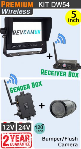 DW54 - Wireless kit with 5" dash monitor + receiver box  + flush/bumper camera + sender box