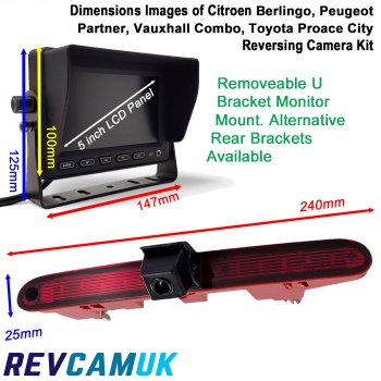 5" Monitor and Brake Light Reversing Camera Kit to fit Citroen Berlingo, Peugeot Partner, Vauxhall Combo and Toyota Proace City vans | PM59BLN