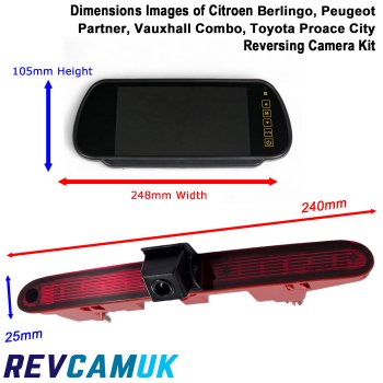 Citroen Berlingo, Peugeot Partner, Vauxhall Combo and Toyota Proace City vans Mirror Monitor and Brake Light Reversing Camera Kit  | PM39BLN