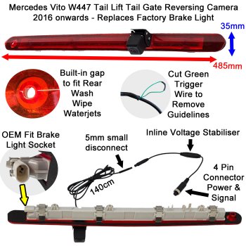 Mercedes Vito Tail Lift Door (2016-Present) Reversing Camera Kit to fit Brake Light with 5" Monitor | PM59BLO