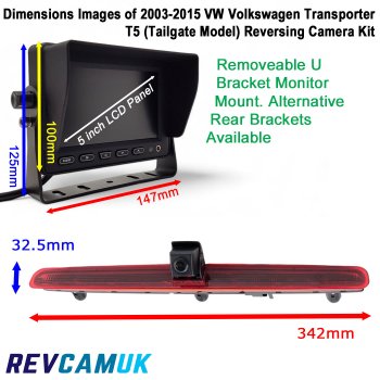 VW Volkswagen Transporter T5 Tailgate Reverse Camera Kit for Brake Light with 5" Monitor | PM59BLLB