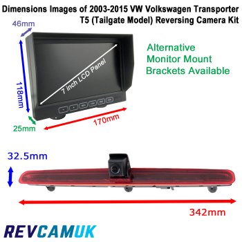 VW Volkswagen Transporter T5 Tailgate Reversing Camera Kit for Brake Light with 7" Dash Monitor Display | PM69BLLB