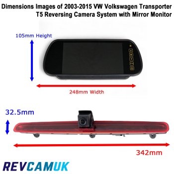 VW Volkswagen Transporter T5 Tailgate Reversing Camera Kit for Brake Light with Mirror Monitor Display | PM39BLLB