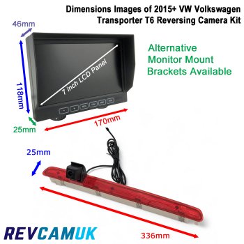 VW Volkswagen Transporter T6 Tailgate Reversing Camera Kit for Brake Light with 7" Dash Monitor Display | PM69BLL