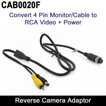 Female 4 Pin Screw Aviation to RCA Phono + DC Plug - Reversing Camera Adaptor | CAB0020F