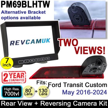 Dual Lens Ford Transit Custom Brake Light Reverse and Rear View Camera Kit with 7" Monitor 05/2016 onwards (LED Version) | PM69BLHTW