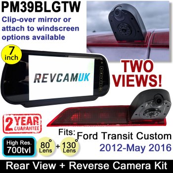 Ford Transit Custom (Bulb Version) 2012-2016 Twin Lens Brake Light Reversing + Rear view Camera Kit with 7" Mirror Monitor | PM39BLGTW