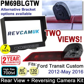 Dual Lens Ford Transit Custom Brake Light Reversing and Rear View Camera Kit with 7" Monitor 2012-05/2016 (Bulb Version) | PM69BLGTW