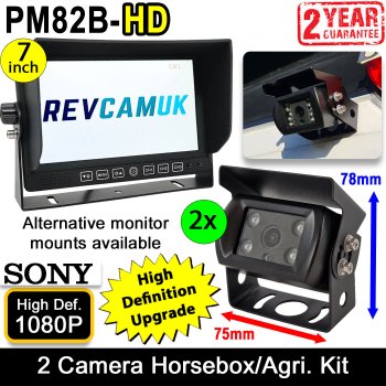 2x Black Sony AHD High Definition Bracket Horsebox / Agricultural Monitoring + Reversing Camera Kit with 7" Heavy Duty Monitor | PM82B-HD