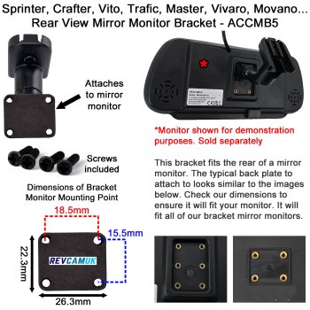 Mercedes Sprinter, Vito, VW Crafter, Renault Trafic, Master, Vivaro, Movano mount for bracket mirror monitors | ACCMB5