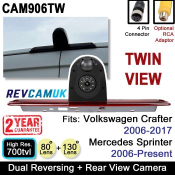 Mercedes Sprinter 2006-present and VW Crafter 2006-2017 Twin Brake Light Reverse and Rear View Camera | CAM906TW