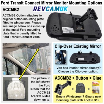 Ford Transit Connect 2013+ Brake Light Reverse Camera Kit with 7" Mirror Monitor | PM39BLS