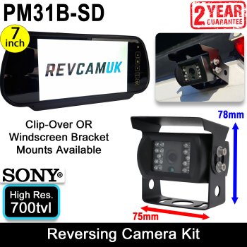 Black Sony CCD Bracket (reversing or rear view) Camera and 7" Mirror Monitor Kit | PM31B-SD