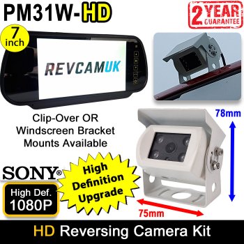 White Sony High Definition Reverse Camera Kit for Motorhomes with 7" Rear View Mirror Monitor | PM31W-HD