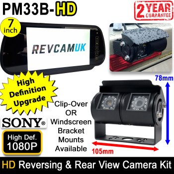 Black Bracket Sony High Definition Dual Lens Reversing + Rear View Camera Kit with Mirror Monitor | PM33B-HD