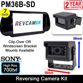 Black Sony CCD Compact Bracket Reversing Camera + Mirror Monitor Kit | PM36B-SD