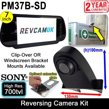 Black Sony CCD Roof Overhang Reversing Camera Kit with 7" Mirror Monitor | PM37B-SD