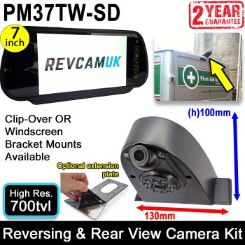 Twin Lens Roof Overhang Reversing + Rear View Twin Lens Camera Kit with 7" Mirror Monitor| PM37TW-SD