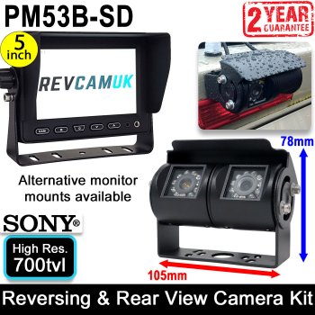 Black Twin Sony CCD Bracket Reversing & Rear View Camera Kit with 5" Display | PM53B-SD