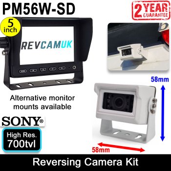 Compact White Sony CCD Reversing Camera Kit with 5" Display | PM56W-SD